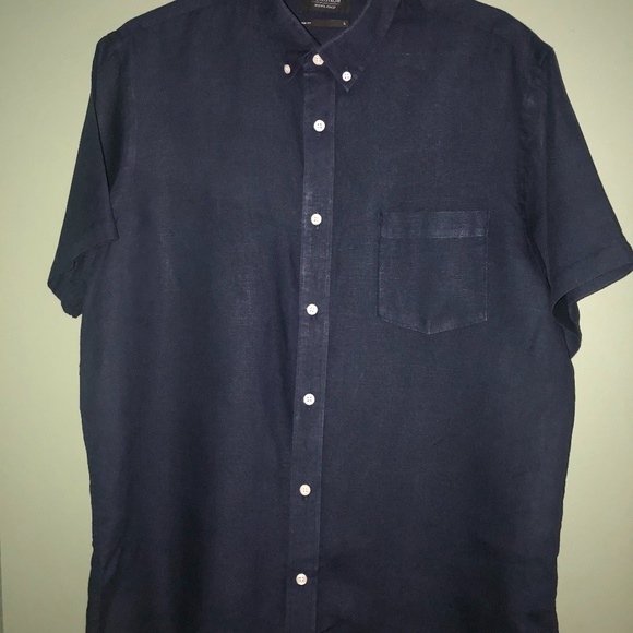 Nordstrom Men's Shop Solid Linen Short Sleeve - Picture 3 of 6